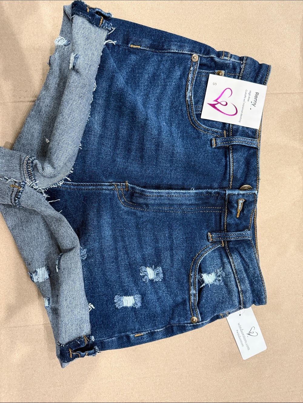 Windsor Dark Blue Distressed Denim Shorts